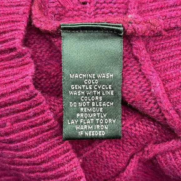 Lauren Ralph Lauren Sweater Women Medium M Raspberry Pink Cotton Wool Blend Knit - Picture 5 of 5